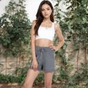 Gray Large Women’s Sweater Knit Shorts with Ribbed Cuffs and Front Drawstring Closure for Casual Style