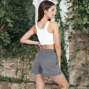 Gray Medium Women’s Sweater Knit Shorts with Ribbed Cuffs and Front Drawstring Closure for Casual Style