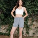 Gray Small Women’s Sweater Knit Shorts with Ribbed Cuffs and Front Drawstring Closure for Casual Style