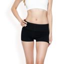 Black Medium Women’s Fold-Over Waistband Sweater Shorts High-Rise Soft Stretchy Midweight Fabric