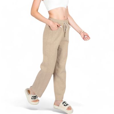 Women??s Soft Knit Wide-Leg Pants with Elastic Waistband and Drawstring for Lounge and Casual Wear