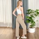 Beige Large Women’s Soft Knit Wide-Leg Pants with Elastic Waistband and Drawstring for Lounge and Casual Wear