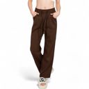 Brown Large Women’s Soft Knit Wide-Leg Pants with Elastic Waistband and Drawstring for Lounge and Casual Wear