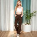 Brown Large Women’s Soft Knit Wide-Leg Pants with Elastic Waistband and Drawstring for Lounge and Casual Wear