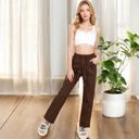 Brown Large Women’s Soft Knit Wide-Leg Pants with Elastic Waistband and Drawstring for Lounge and Casual Wear