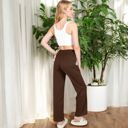 Brown Large Women’s Soft Knit Wide-Leg Pants with Elastic Waistband and Drawstring for Lounge and Casual Wear