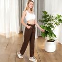 Brown Large Women’s Soft Knit Wide-Leg Pants with Elastic Waistband and Drawstring for Lounge and Casual Wear