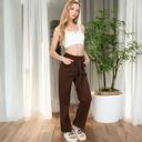 Brown Small Women’s Soft Knit Wide-Leg Pants with Elastic Waistband and Drawstring for Lounge and Casual Wear