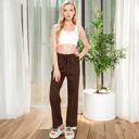 Brown Small Women’s Soft Knit Wide-Leg Pants with Elastic Waistband and Drawstring for Lounge and Casual Wear