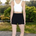 Black Large Women’s Sweater Knit Shorts with Ribbed Cuffs and Front Drawstring Closure in Soft Midweight Fabric