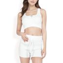 White Large Women’s Sweater Knit Shorts with Ribbed Cuffs and Front Drawstring Closure in Soft Midweight Fabric