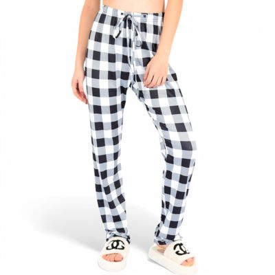 Women's Plaid Flannel Lounge Pants with Elastic Waistband and Adjustable Drawstring