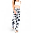 Black Large Women's Plaid Flannel Lounge Pants with Elastic Waistband and Adjustable Drawstring