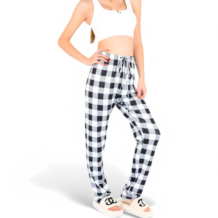 Women's Plaid Flannel Lounge Pants with Elastic Waistband and Adjustable Drawstring