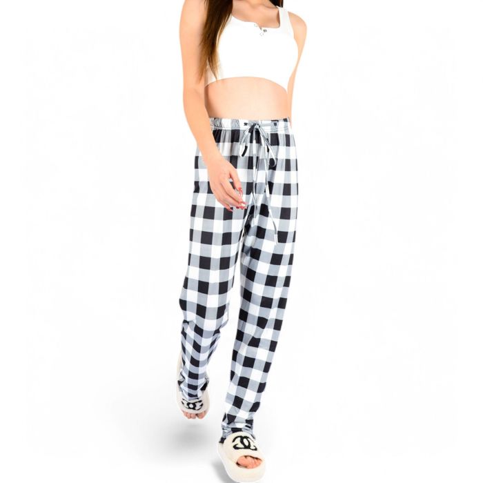 Women's Plaid Flannel Lounge Pants with Elastic Waistband and Adjustable Drawstring