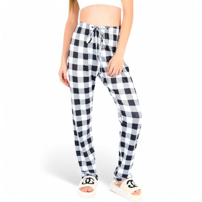 Women's Plaid Flannel Lounge Pants with Elastic Waistband and Adjustable Drawstring