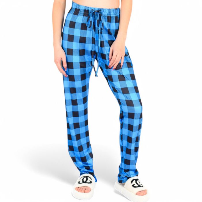 Women's Plaid Flannel Lounge Pants with Elastic Waistband and Adjustable Drawstring