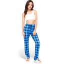 Blue Large Women's Plaid Flannel Lounge Pants with Elastic Waistband and Adjustable Drawstring