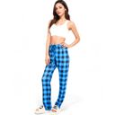 Blue Large Women's Plaid Flannel Lounge Pants with Elastic Waistband and Adjustable Drawstring