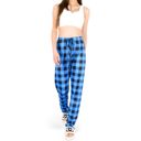 Blue Large Women's Plaid Flannel Lounge Pants with Elastic Waistband and Adjustable Drawstring