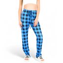 Blue Large Women's Plaid Flannel Lounge Pants with Elastic Waistband and Adjustable Drawstring