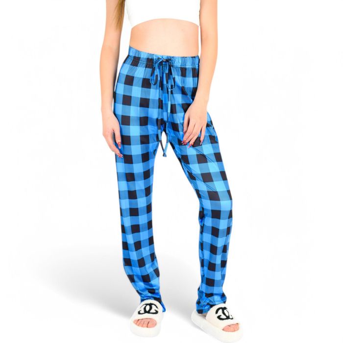 Women's Plaid Flannel Lounge Pants with Elastic Waistband and Adjustable Drawstring