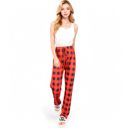 Red Large Women's Plaid Flannel Lounge Pants with Elastic Waistband and Adjustable Drawstring