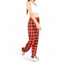 Red Large Women's Plaid Flannel Lounge Pants with Elastic Waistband and Adjustable Drawstring