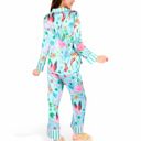 Blue Large Women's Satin Tropical Flamingo Print Pajama Set with Button-Up Top and Relaxed Fit Pants