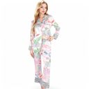 Pink Large Women's Satin Pink Leopard Print Pajama Set with Button-Up Long Sleeve Top and Relaxed Fit Pants