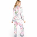 Pink Large Women's Satin Pink Leopard Print Pajama Set with Button-Up Long Sleeve Top and Relaxed Fit Pants