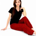  Women's Classic Plaid Pajama Set with Soft Short Sleeve Top and Relaxed Fit Elastic Waist Pants