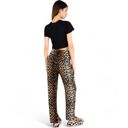 Black Large Women's Leopard Print Pajama Set with Ruffled Crop Top and High Waist Wide-Leg Pants