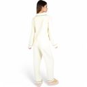 Beige Large Women's Textured Pajama Set with Long Sleeve Button-Up Top and Contrast Piping Details