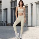 Beige Small Women's High Waist Seamless Leggings with Subtle Textured Pattern