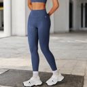 Blue Large Women's High Waist Seamless Leggings with Subtle Textured Pattern