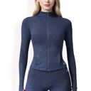 Blue Large Women's Full Zip Active Jacket with Seamless Fit and Thumbhole Sleeves for Comfort and Style