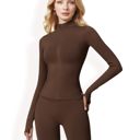 Brown Large Women's Long Sleeve Full Zip Sports Jacket with High Collar and Slim Fit Design