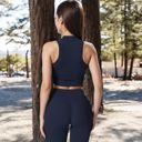 Blue Large Women's High Neck Athletic Crop Top with Racerback Design and Stretchy Fabric for Activewear