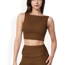 Brown Large Women's Sleeveless Crop Top with High Neckline