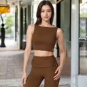 Brown Large Women's Sleeveless Crop Top with High Neckline