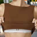 Brown Large Women's Sleeveless Crop Top with High Neckline