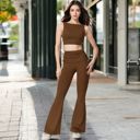 Brown Large Women's Sleeveless Crop Top with High Neckline