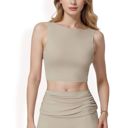 Beige Large Women's Sleeveless Crop Top with High Neckline