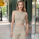 Beige Large Women's Sleeveless Crop Top with High Neckline