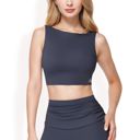 Blue Large Women's Sleeveless Crop Top with High Neckline