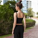 Black Large Women's Square Neck Sleeveless Tank Top with Stretch Fit