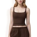 Brown Large Women's Square Neck Sleeveless Tank Top with Stretch Fit