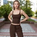 Brown Large Women's Square Neck Sleeveless Tank Top with Stretch Fit