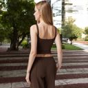 Brown Large Women's Square Neck Sleeveless Tank Top with Stretch Fit